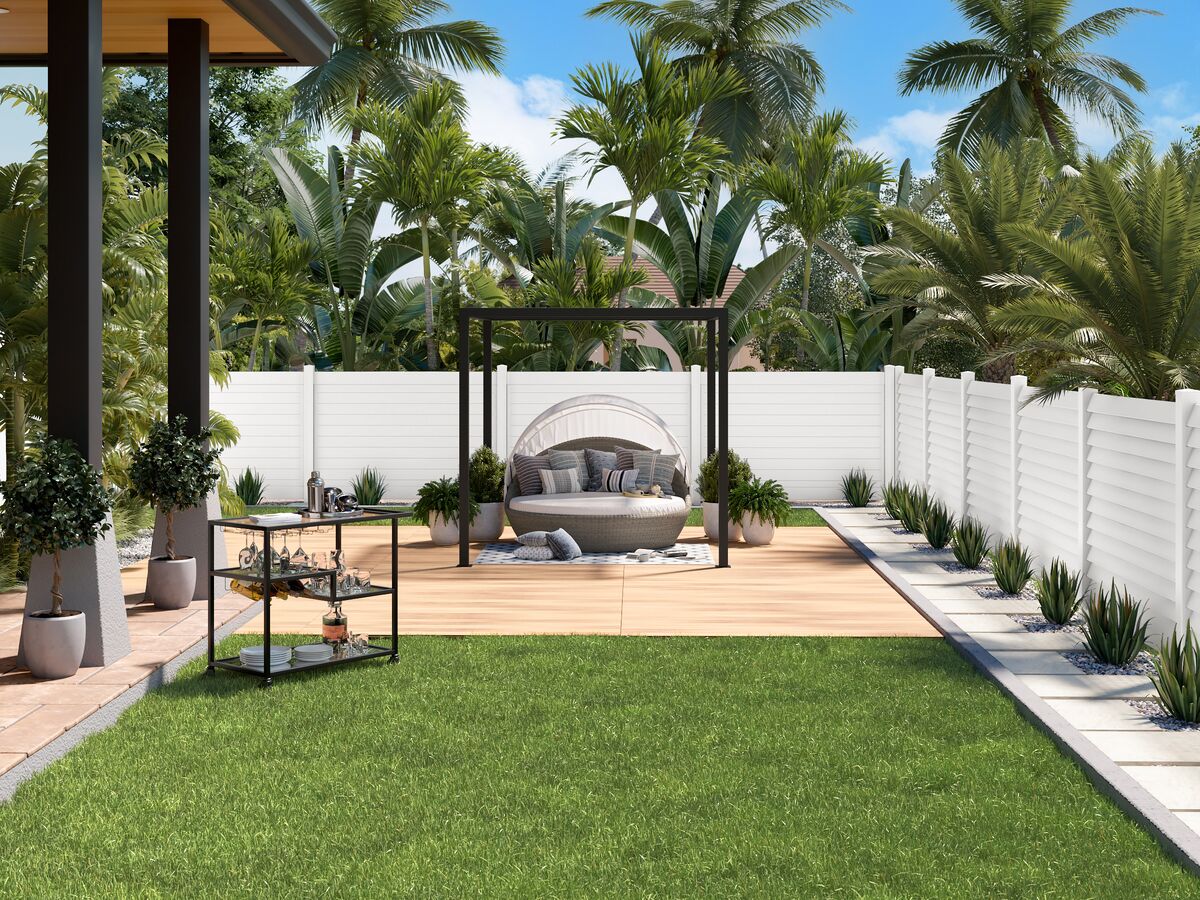 backyard with barrette outdoorliving instadeck and pergola